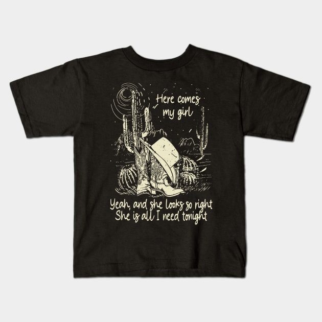 Here Comes My Girl Yeah, And She Looks So Right Cowgirl Hat Western Kids T-Shirt by Creative feather